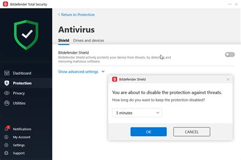 When prompted, choose from the drop-down menu to keep it disabled "Permanently" or "Until system restart". . Turn off bitdefender endpoint security tools